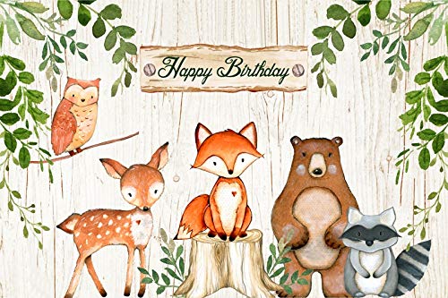 Qinunipotoウッドランドベビーシャワーの背景1.5m*1mウッドランド動物写真の背景