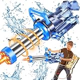 Gatling Water Gun, Rotating Powerful Gatling Electric Water Gun with Backpack Tank, Automatic LED Shooting Gunfire Lights Water Squirt, Classic Water Gun Summer Pool Toys for Kid Adult