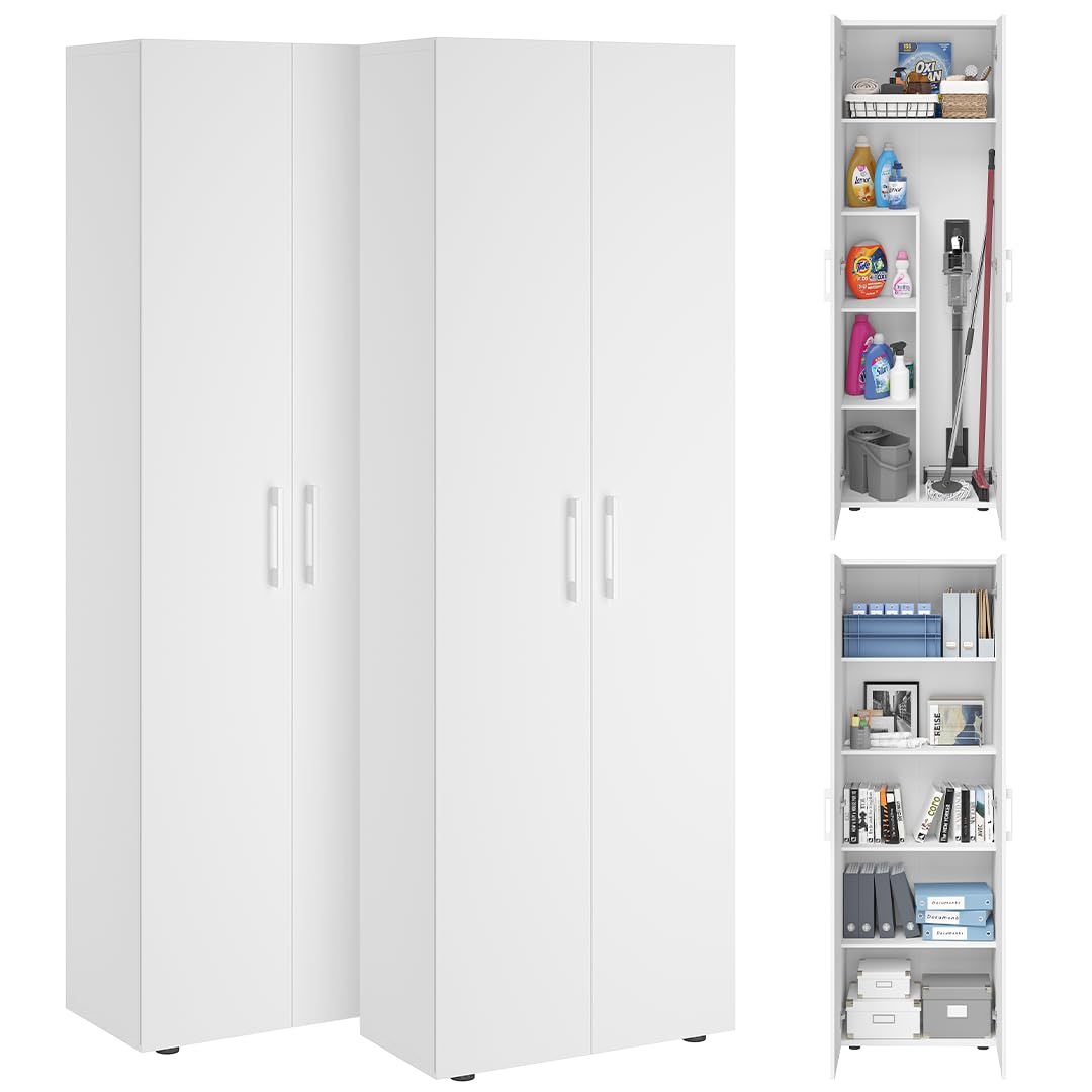 Bellamio Mehrzweckschrank Set 2-teilig – Schrank-Set mit Aktenschrank & Besenschrank in Weiß – Vorratsschrank mit Staubsaugerfach – Haushaltsschrank Holz 60 cm breit – Allzweckschrank 2 Stück