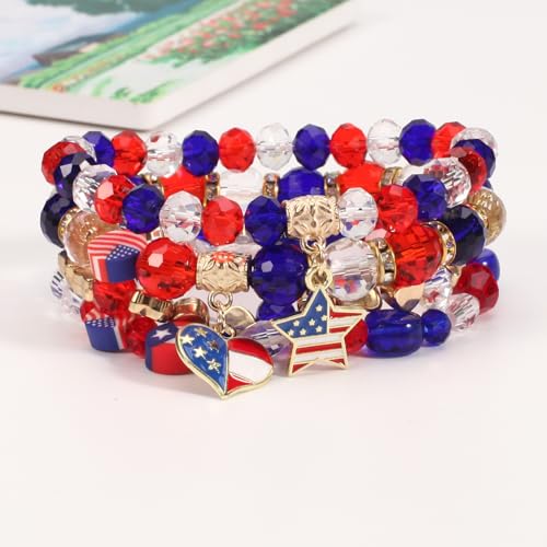 Lonext Usa American Flag Bracelet For Women Mens Red Blue White Beads Stretch Bracelet Set Patriotic 4Th Of July Independence Day thumb #3