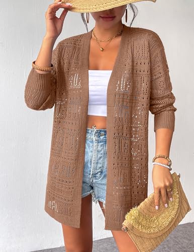 Image of Zeagoo Womens 2026 Summer Crochet Cardigan Sweaters Lightweight Long Sleeve Open Front Kimono Boho Knit Cover Ups