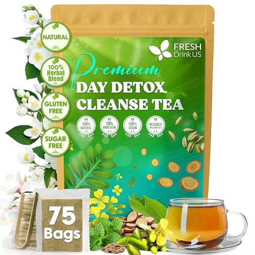Image of FreshDrinkUS, 75 Teabags of Herbal Day Cleanse Tea - 75 Day Program | Refreshing Mint Blend with Dandelion, Senna & Hibiscus | Naturally Supports Wellness & Light-Feeling | Caffeine-Free Herbal Tea