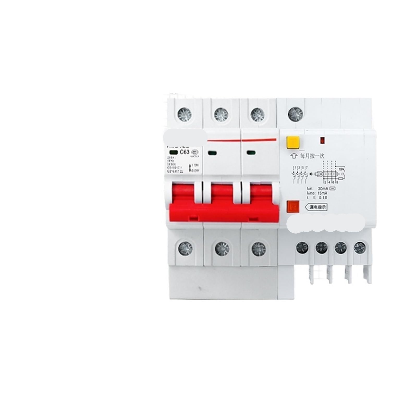 Disjoncteur de fuite DZ47LE-63 évitez les risques de court-circuit C50A 3P+N