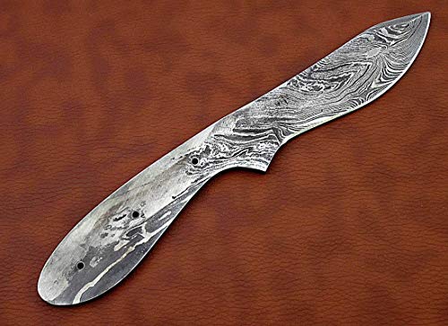 Spear Point Blank Blade Skinning Knife Blank Blade, 8.5 Inches Long Hand Forged Damascus Steel With 3 Pin Hole, Oval Scale Spear Point Blade 4 Inches Cutting Edge With 4" Scale Space #TOP2
