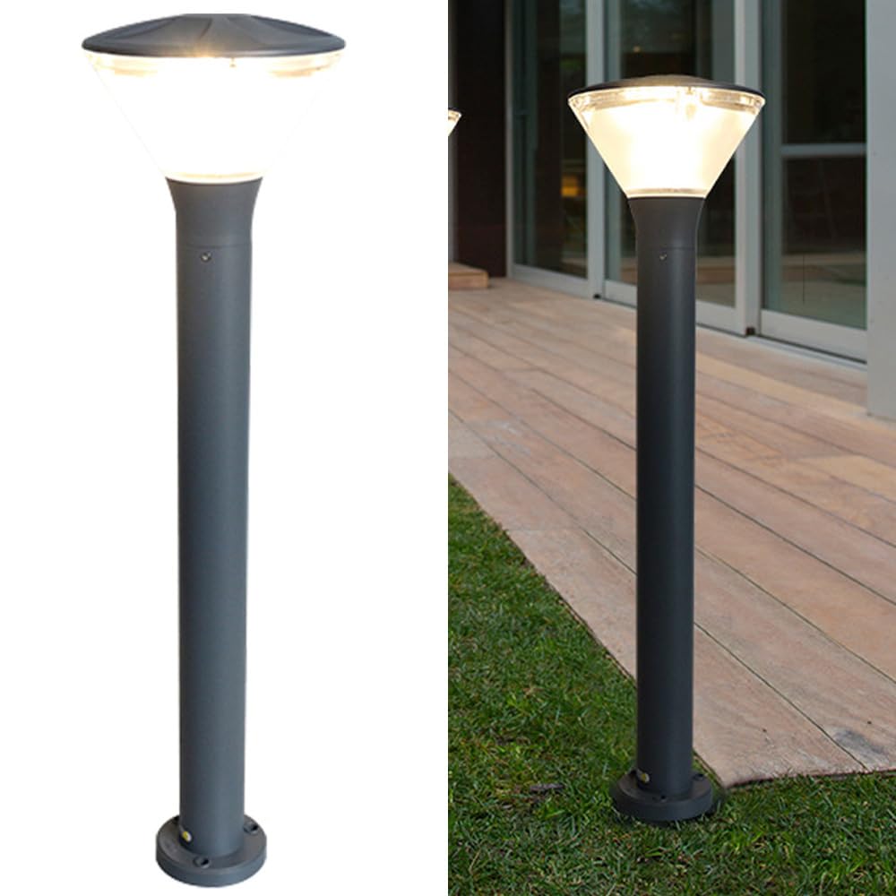 HELCEKOU Modern Path Light Outdoor IP65 Waterproof Bollard Lantern Gray Aluminum Housing Pathway Lights Acrylic Shade Rainproof Landscape for Lawn Garden Courtyard Decoration