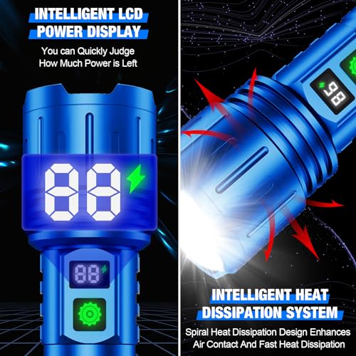 Image of Banral Flashlights High Lumens Rechargeable, Super Bright LED Powerful Flashlight, Type-C, 5 Modes, Zoomable, IPX5 Waterproof High Powered Tactical Flash Light for Emergency Camping,Blue