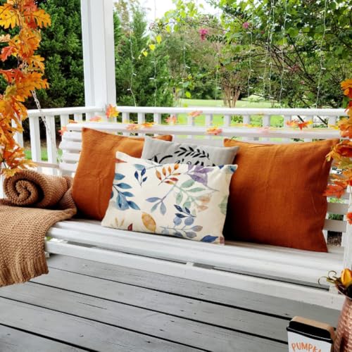 Image of Fall Pillow Covers 12x20 inch Blue White Fallen Leaves Decorative Outdoor Lumbar Throw Pillow Covers Autumn Thanksgiving Farmhouse Decoration for Home Couch