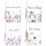 Buryeah 4 Pieces Summer Floral Kitchen Towels Decorative Flower Butterfly Dish Towels Absorbent Hand Towels Reusable Soft Tea Towels for Bathroom Wildflower Dish Cloths with Sayings for Drying