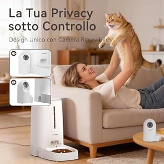 DAISTERN Distributore Automatico Cibo WiFi per Gatti e Cani con Telecamera HD 1080P, Dispenser Crocchette con Camera Rimovibile, Visione Notturna, Supporto 2,4G/5G, AI Funzione, Tuya App