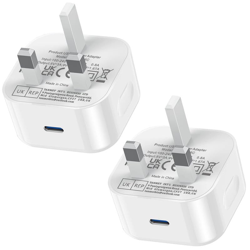USB C Plug UK for iPhone 17 16 Charger 2 Pack New i 15 Fast Charging Plug Type C Ports 25W USBC Port Head Quick Charge Compatible with i Phone 17 Pro Max Air 16e 16 Plus 16 Pro Max 15 14 13 12 11