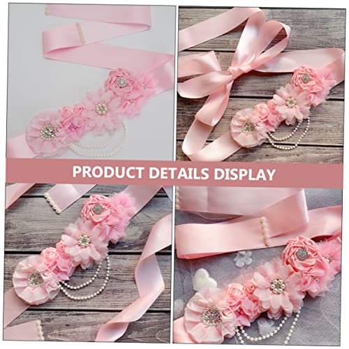 Rhinestone Pearl Wedding Waist Belt Decorative Girdle Bridal Maternity Sash for Shower Party Pink 6