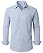 DEMEANOR Men's Plaid Button Down Shirts Long Sleeve Dress Shirts Cotton No Iron Regular Fit Office Gingham Tops Blue Grey L