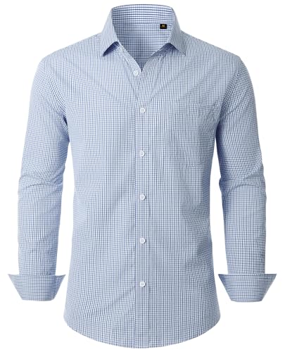 DEMEANOR Men's Plaid Button Down Shirts Cotton Long Sleeve Dress Shirt Regular Fit Wrinkle Free Business Casual Gingham Tops2