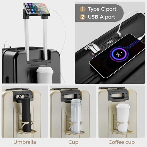 Image of Carry on Luggage Top opening Suitcases, Expandable with Cup Holder and USB Charging Port,Lightweight with Front Pocket Rolling Suitcases with Spinner Wheels