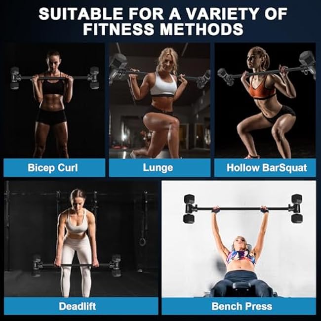 Dumbbell to Barbell Converter Set, 220LB Capacity Barbell with Exercise Bands, Adjustable Weight Barbell for Home Gym, Fits 1-1.5 inch Dumbbell Handles, Full Body Workout Equipment