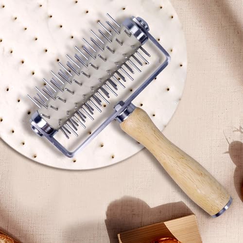 Stainless Steel Pizza Docker, Pizza Dough Docker with Wooden Handle, Pizza Roller with Spikes, Roller Docker, Pizza Hole Puncher, Dough perforator, Pastry, Cookie, Bread, Crust, Baking Dough Piercer