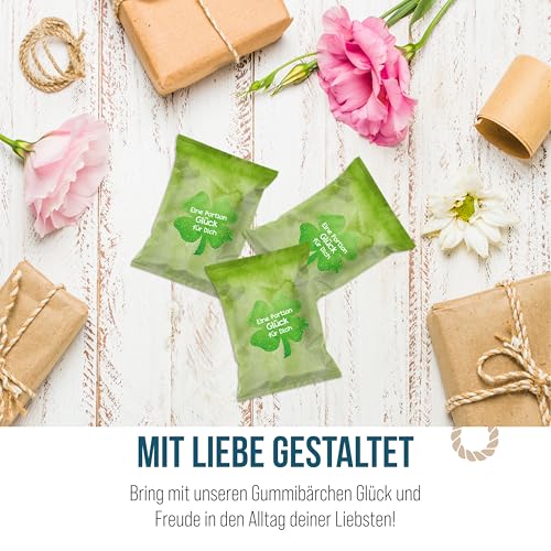 Glücksbringer Gummibärchen Kleine Päckchen, 25 Stück: Eine Portion Glück Glücksbärchen, Prüfung & Abitur, Für Silvester & Neujahr, Prüfungsglücksbringer Abi, Kleeblatt Viel Glück, 7 x 9 cm