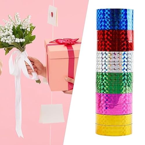 شريط ملون - مجموعة من 12 قطعة، شريط لاصق فني وحرفي، بكرات شريط لاصق لامع ملون لتزيين الهدايا، متعدد الالوان