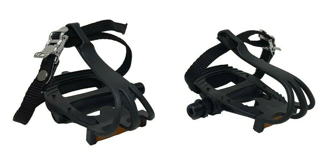 Raleigh 9/16" Road Racing Bike Resin Pedals Fitted With Toe Clips & Toe Straps