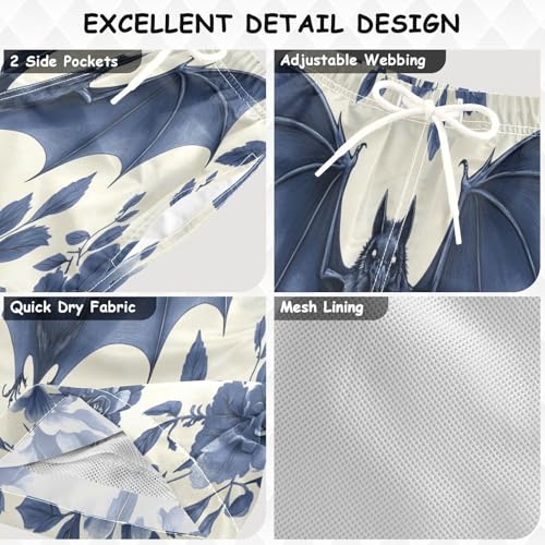 Pigsaly Boys' Swim Board Shorts Black Bat Rose Boy's Swim Trunks Kids Swimwear 4T3