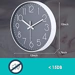 12 Inch Non-Ticking Horloge Murale Silente Batterie Operated Round Horloge Mural Moderne Simple Style Decor Horloge pour la maison/bureau/école/cuisine/Chambre/Salle de vie (Gray)