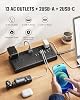 SUPERDANNY Cable Extensor de 10 pies con Múltiples Enchufes, Regleta de Corriente con Enchufe Plano | 2100J, 13AC 2 USB C 2 USB A Puertos de Carga, Protector de Sobretensiones, Estación de Carga para Escritorio, Esencial para Hogar, Oficina y Dormitorio Universitario 4