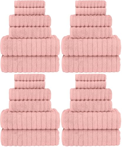 Image of Elegant Comfort 100% Turkish Cotton Corduroy Ribbed Luxury Bath Towels, Premium Quick Dry Highly Absorbent 6 Piece Set with Bath & Hand Towels, 2 Each Plus Washcloths, Dusty Rose (Pack of 4)
