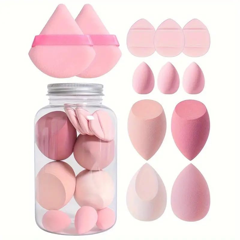 COSLUXE Professional12 Pcs Makeup Sponges Set With Storage Jar, 4 Beauty Blender Sponge, 3 Mini Makeup Sponge & 2 Triangle Puff Set, 3 Finger Puff Makeup Sponges for Foundation, Liquid, Cream, Powder, Multicolor Makeup Sponge Set for All types Of Skin-picture-49