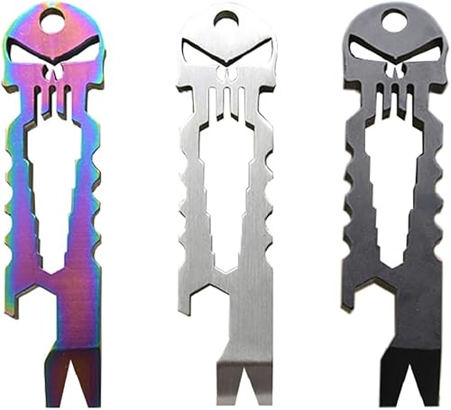 Harlorki 3 PCS Multi-función Cráneo EDC Herramienta Bolsillo de Acero Inoxidable Llavero Abrebotellas