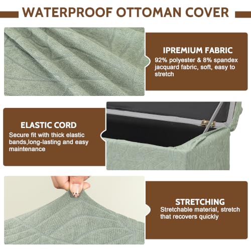 Image of FUANGUI Waterproof Ottoman Cover Slipcovers Rectangular Folding Stretch | Storage Bench Footrest Sofa Stool Covers Footstool Protector with Elastic Bottom, Removable Washable,Small
