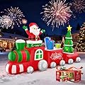 10FT Christmas Inflatable Train with Santa Claus, Gift Boxes, Christmas Trees, Built-in Lights, 2025 Yard Decor Giant Blow Up Santa Train, Lovely Holiday Winter Decor for Party Garden Lawn
