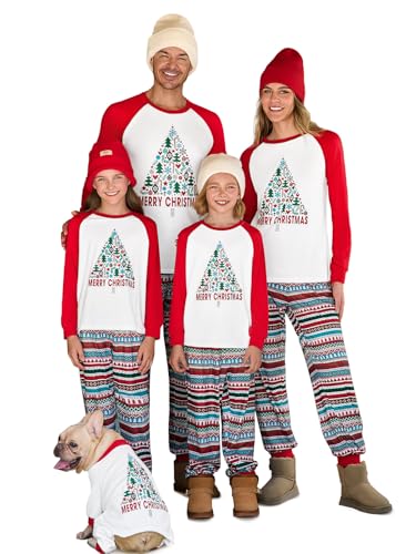 Haloumoning Family Christmas Pajamas Matching Sets Xmas PJs Sets Holiday Jammies Sleepwear White