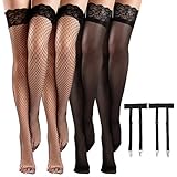 Medias Para Mujer Medias Altas Hasta el Muslo de Rejilla de Encaje Moda Sexy Encaje Perspectiva de Liga Juego de liguero...