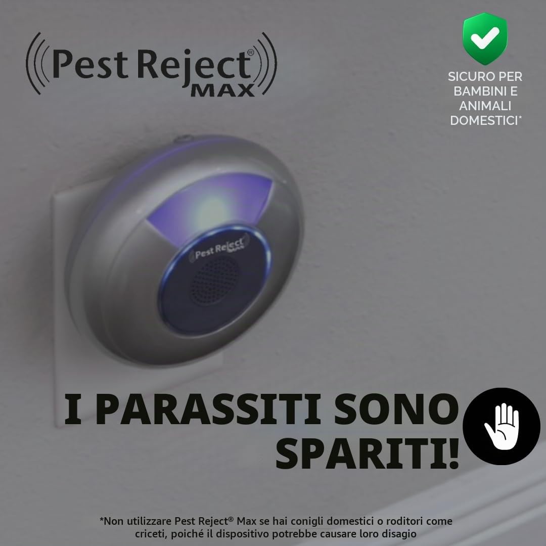 MAX, Repellente Efficace per Parassiti, Insetti e Roditori, Più Potente e Più Efficace, Tecnologia Elettromagnetica + Ultrasuoni, Frequenza Variabile (1 Unità)