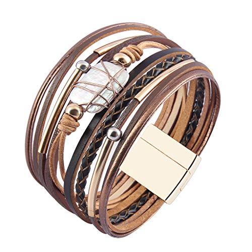 AZORA Womens Leather Cuff Bracelet Baroque Pearl Wrap Bracelets Gorgeous Gold Tube Bangle Handmade Wristbands Jewelry Bohemian Gift for Women3