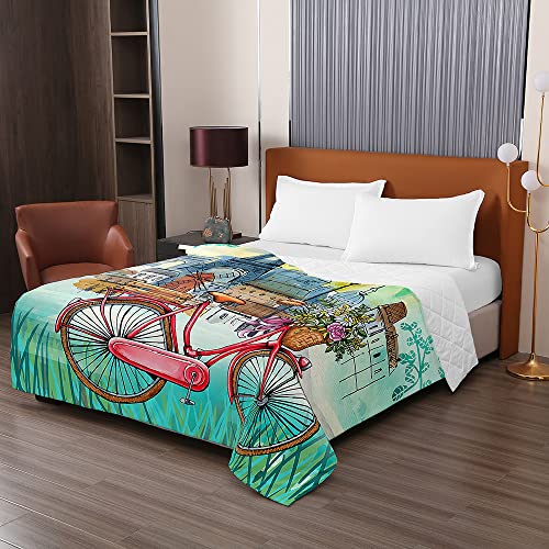 Odot Colcha Bouti de Verano, 3D Bicicleta Estampado Suave Microfibra Multiusos Cubrecama Lavable Acolchada Edredón Manta para Cama de Infantil Individual Matrimonio (150x200cm,Torre Eiffel)