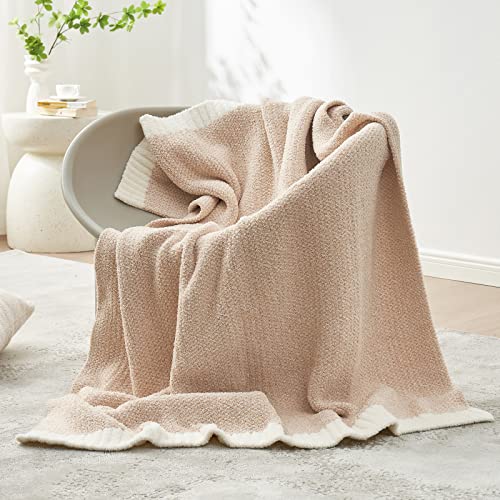 Image of Snuggle Sac Heather Throw Blanket for Couch, Reversible Super Soft Blankets Warm Cozy Knit Fuzzy Plush Lightweight for Sofa, Bed, Camping, Picnic (Heather Beige, Throw(50 inchx60 inch))