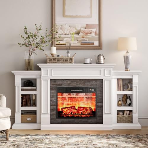 Naice 72" Electric Fireplace with Mantel and Cabinets, Fireplace TV