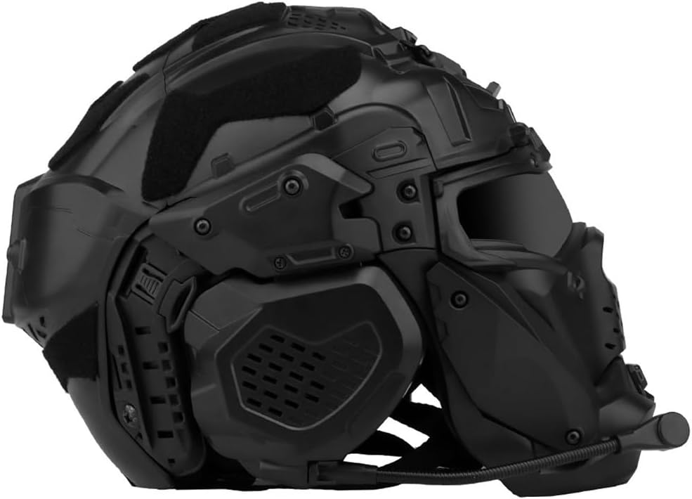 Tactical Airsoft Helmet Set Fast Helmet with Built-in HD Headset Full Face Mask and Anti-Fog Fan for Outdoor Paintball Cosplay BB Game CS Hunting Gear I