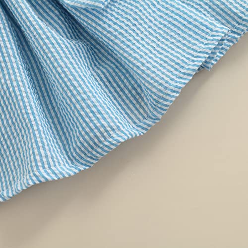 Toddler Baby Girls Sleeveless Dress Front Bowknot Stripe Sling Summer Jumpsuit Princess Casual Romper (Blue, 6-9 Months) #TOP6