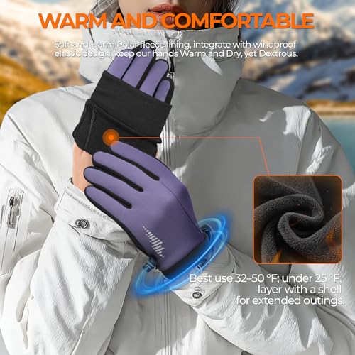 rivmount Winter Gloves Women Men, Cold Weather Touch Screen Liner Glove, Windproof 3-Layers, for Running, Cycling, Biking, Hiking, Driving(Purple, Size XL) by rivmount - Image 3