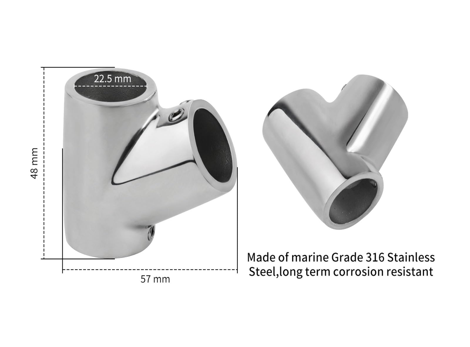 Stal nierdzewna 316 22/25mm trójnik poręczy rura trójdrożna 60 stopni złączki do akcesoria morskie sprzęt łodzi(22mm)