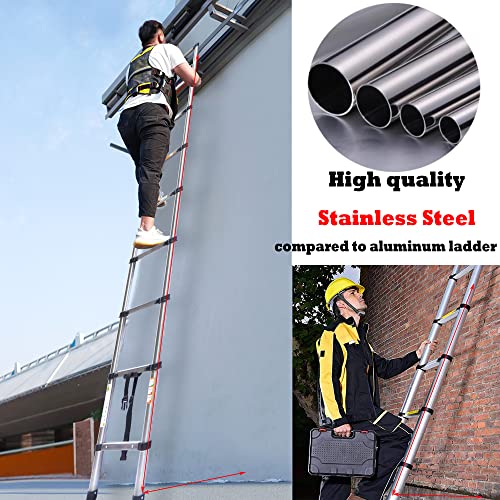 Dicn 8.5Ft/2.6M Stainless Steel Telescoping Extension Ladder Portable Multi-Purpose Folding Straight Ladder With Hinges thumb #5