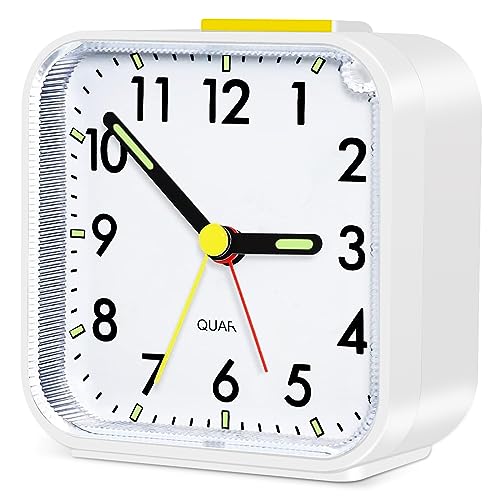 Aitvsfao Silent Bedside Alarm Clock, Battery Powered, Large Display, White