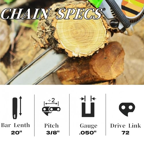 2PC 20 Inch Chainsaw Chains 3/8" Pitch .050" Gauge 72 Drive Links Fit Stihl MS391 MS310 MS311 029 039, Husqvarna 455 (Rancher), 460 (Rancher), 555, 565, 570, Poulan Pro, JONSERED and More by Generic - Image 3