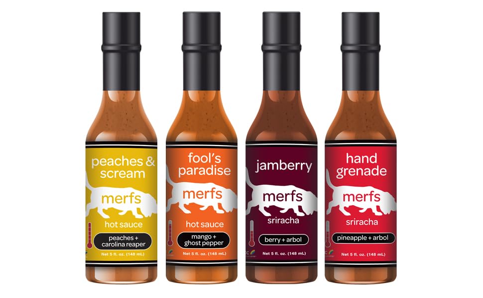 Merfs Condiments Juego de regalo de salsa picante gourmet Medio a calor caliente Piña, baya, melocotón, mango Todo natural, vegano, sin azúcar,