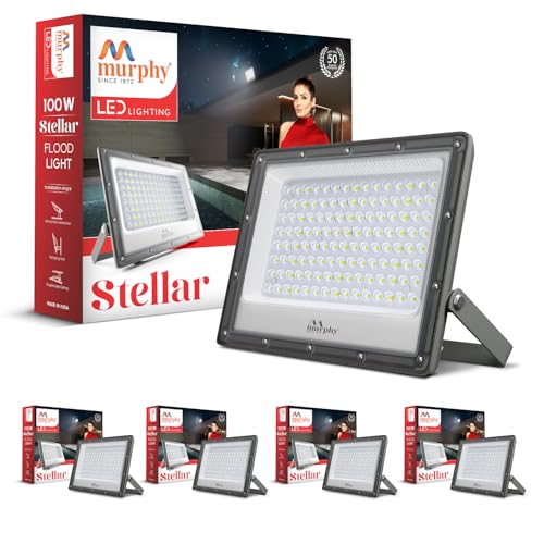 Image of Murphy Stellar 100W LED Flood Light with 2-Year Warranty | Cool White | High Brightness Outdoor LED for Security, Landscape, Warehouse, Backyard| IP66 Waterproof | BIS Approved - Pack of 5