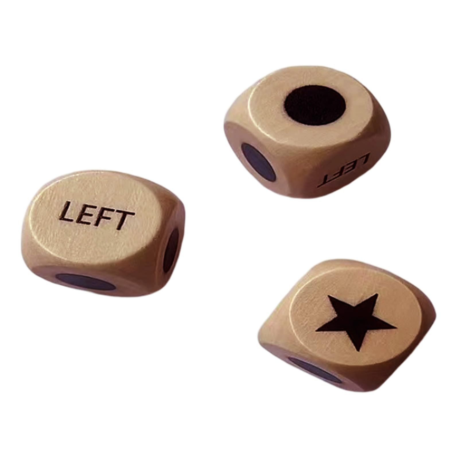 Left Right Centre Dice Game, 3 Pcs 16mm 6 Sided Wooden Dices with Instructions, Easy to Store Standard Size Right Left Centre Dice Games