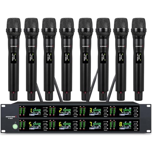 GOLDEN MARS Wireless Microphone System, 8-Channel Wireless Mic, w/ 8 Handheld Dynamic Microphones, Auto Scan,8x25 UHF Frequencies, 328ft Range, Mics for Singing,Church, Karaoke
