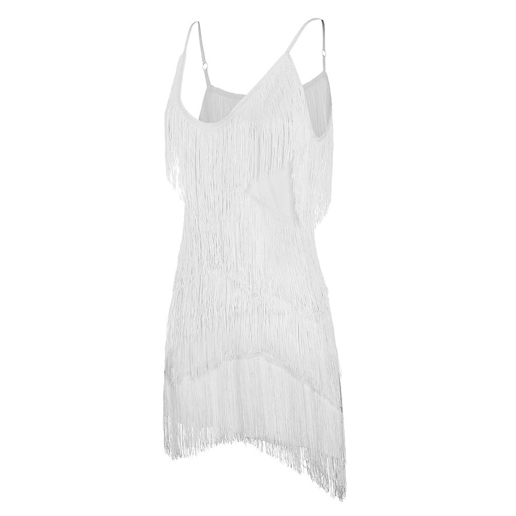 Vestido casual para mujer, con cuello en V, con flecos, sexy, para primavera, verano, cóctel, playa, bloque de color, espalda descubierta, estilo occidental, favorecedor, boda, elegante, fiesta